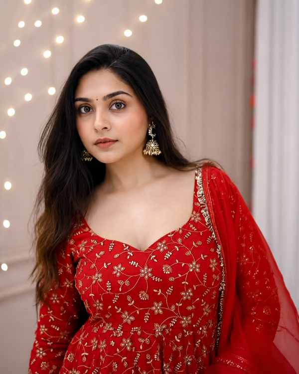 Faux Georgette Embroidery Gowns