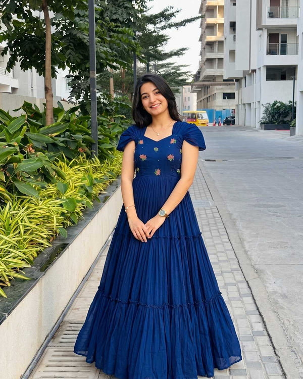Naarira Pure Mull Mull Cotton Maggam Work Gown