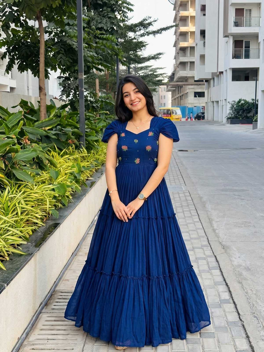Naarira Pure Mull Mull Cotton Maggam Work Gown