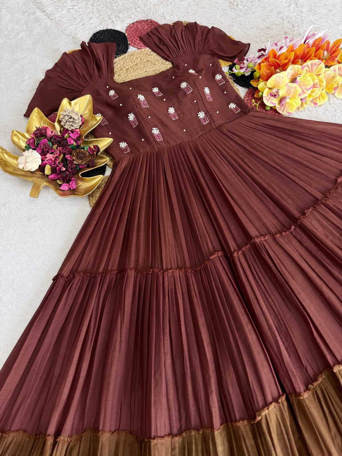 Naarira Pure Mull Mull Cotton Maggam Work Gown
