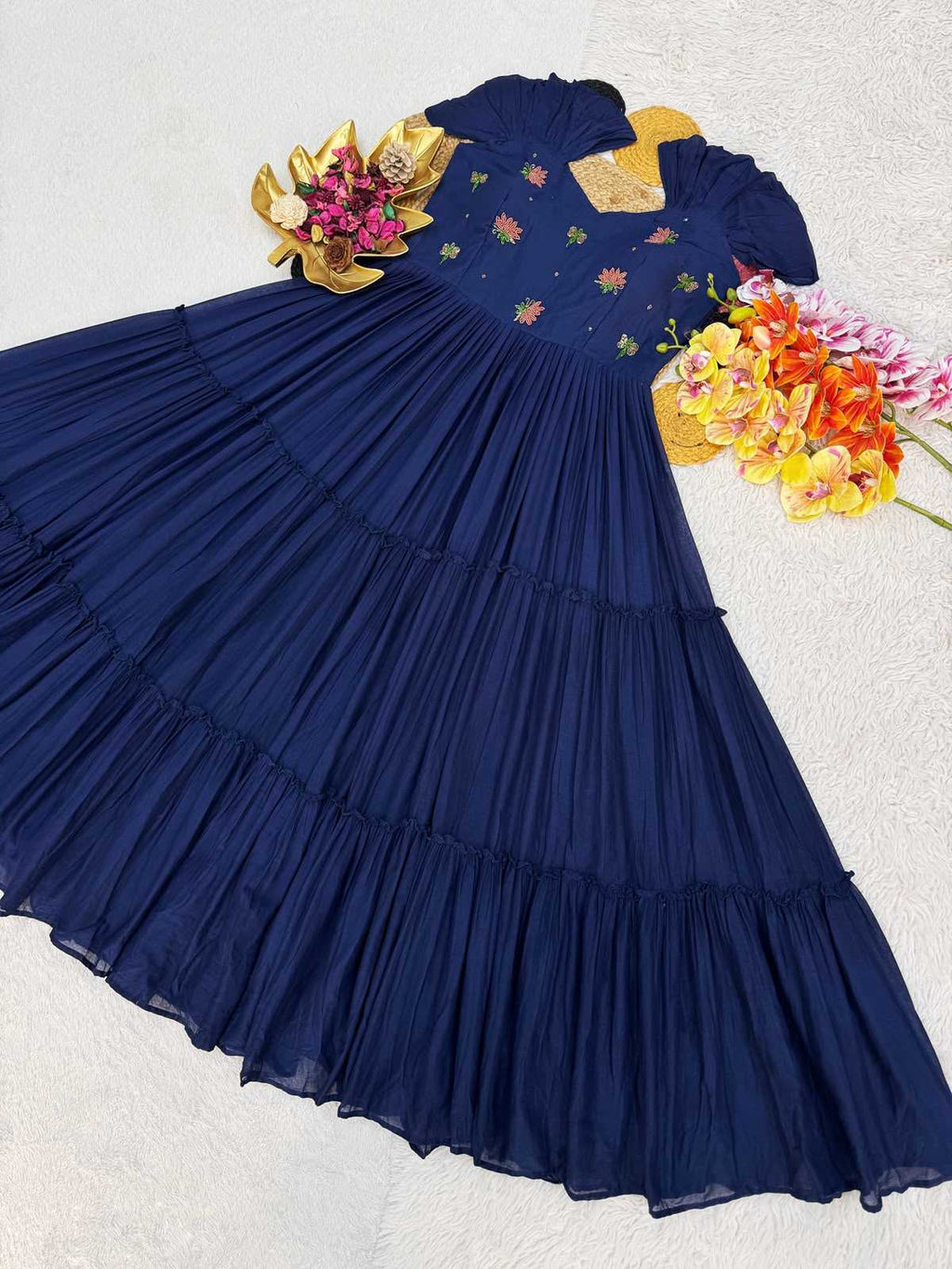 Naarira Pure Mull Mull Cotton Maggam Work Gown
