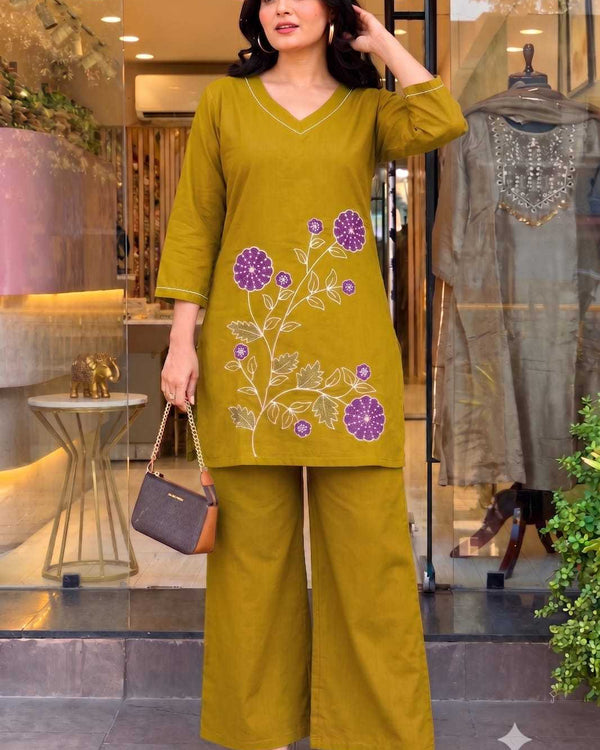 Naarira Jivanshi Pure Dobhi Cotton Embroidered Co-ord Set