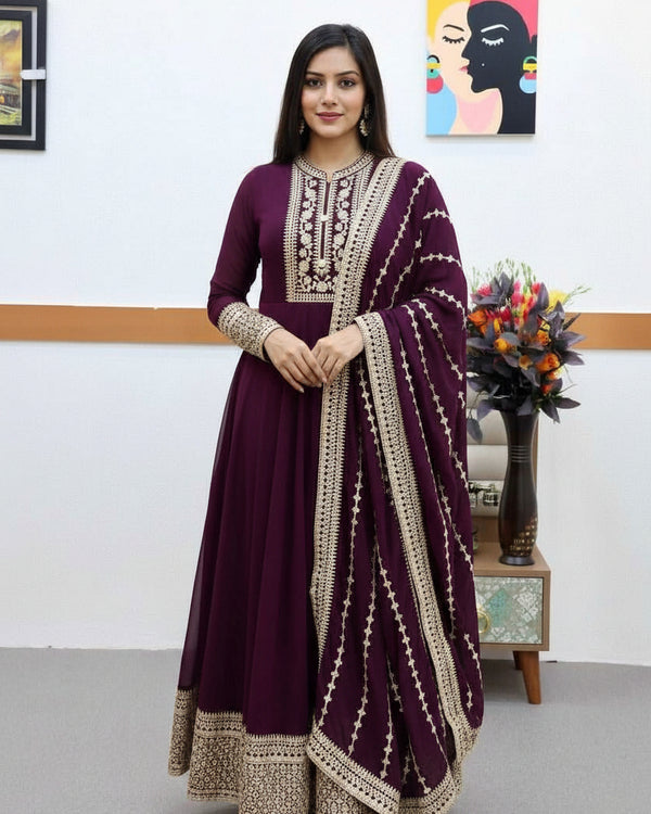 Naarira Faux Georgette Embroidery Gowns