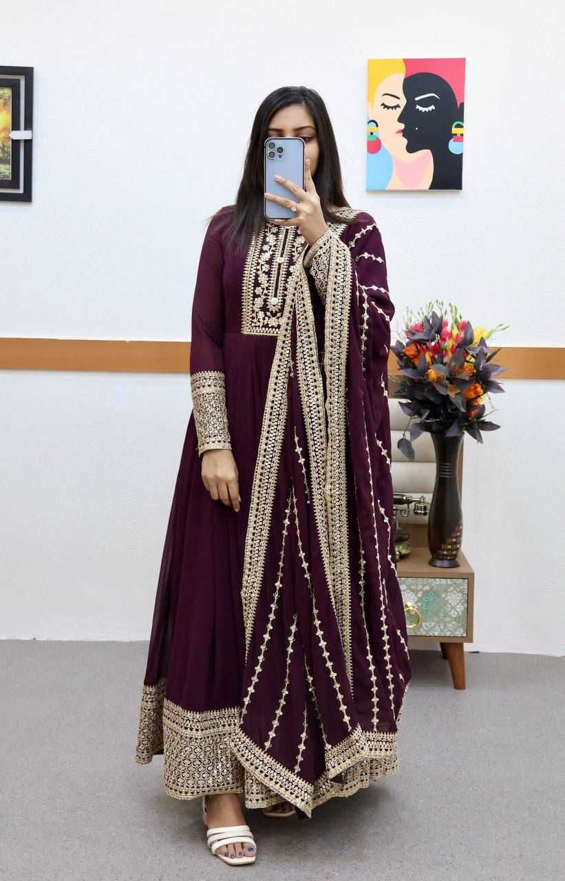 Naarira Faux Georgette Embroidery Gowns