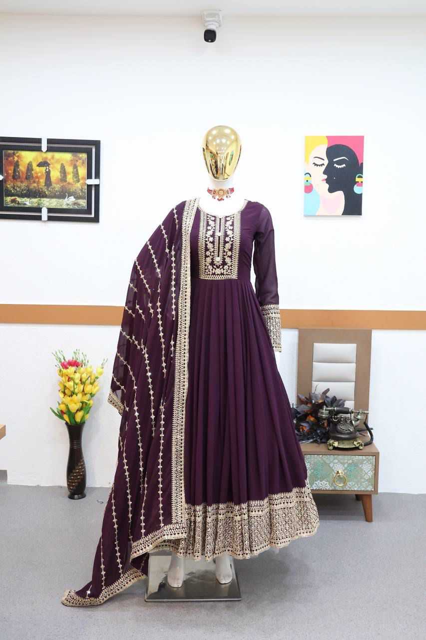 Naarira Faux Georgette Embroidery Gowns
