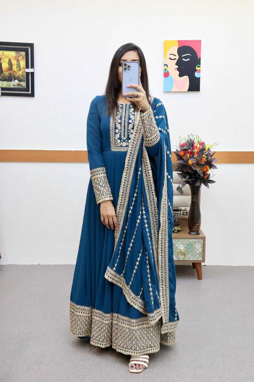 Naarira Faux Georgette Embroidery Gowns
