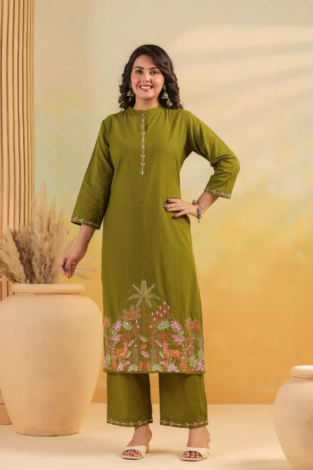 Naarira Palak Rayon Embroidery Suit