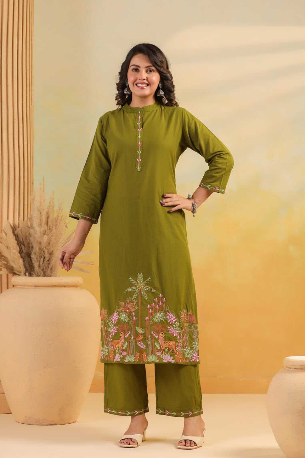 Naarira Palak Rayon Embroidery Suit