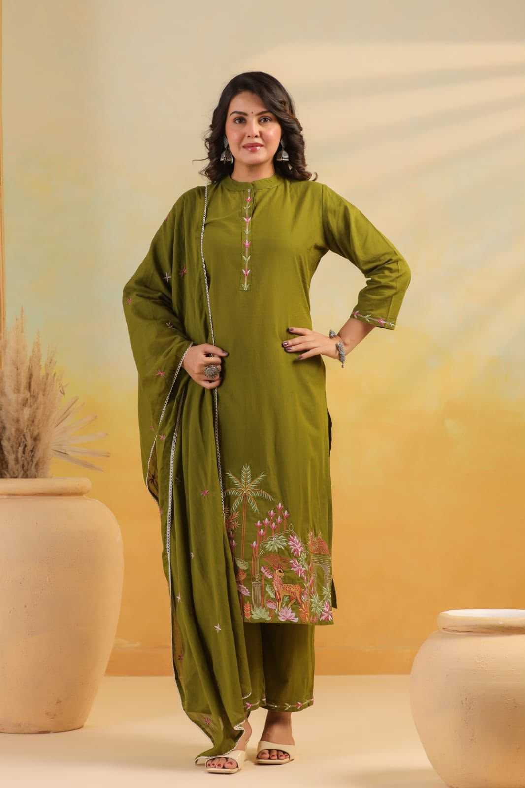 Naarira Palak Rayon Embroidery Suit