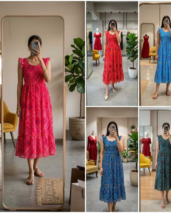 Naarira Bandhani Alfino Chiffon Fancy Gown - alternate view