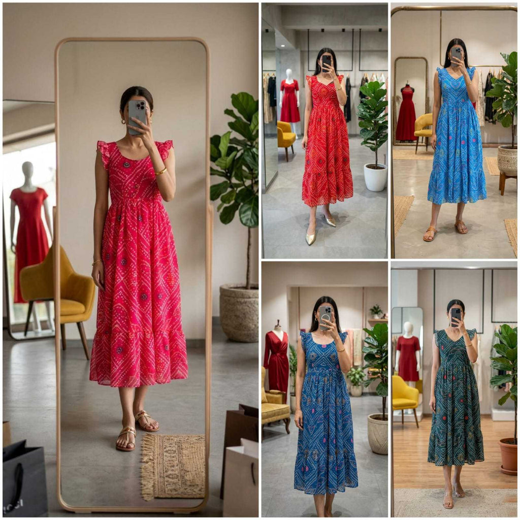 Naarira Bandhani Alfino Chiffon Fancy Gown