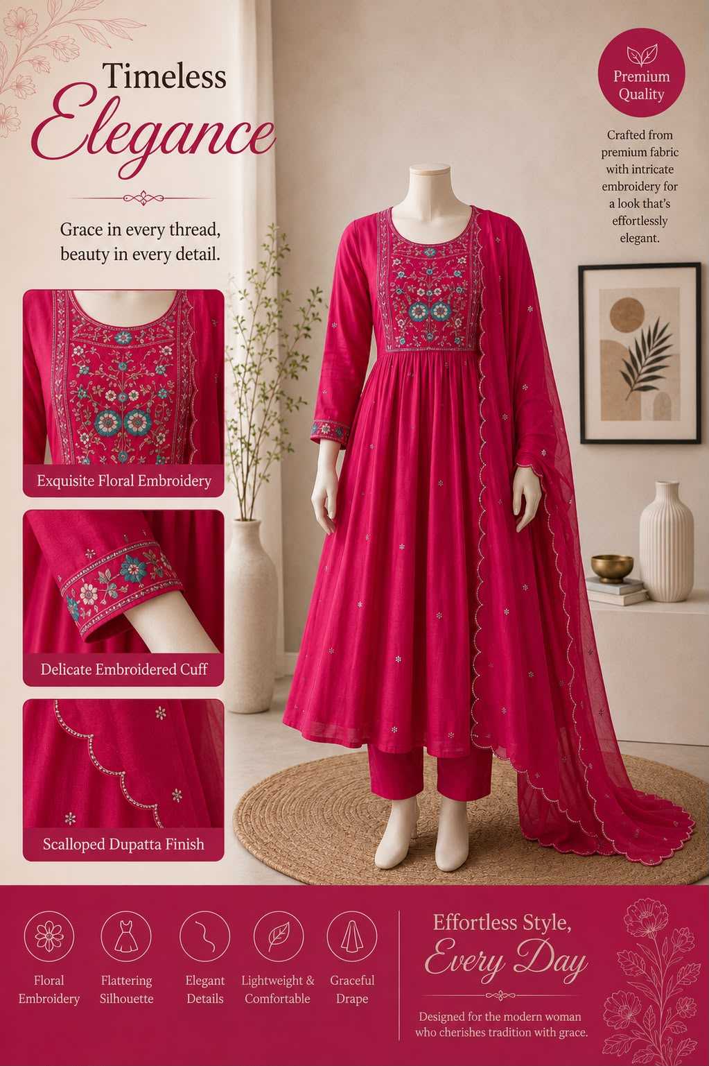 Naarira DRISHTI Chanderi Cotton Festive Kurti