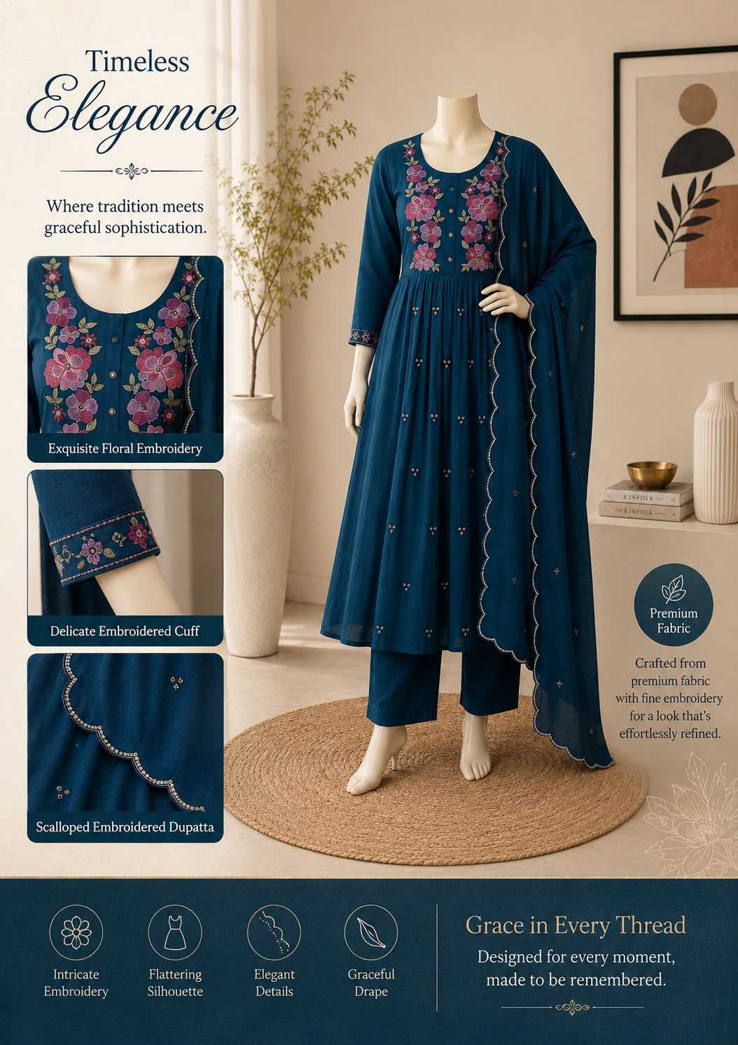 Naarira DRISHTI Chanderi Cotton Festive Kurti