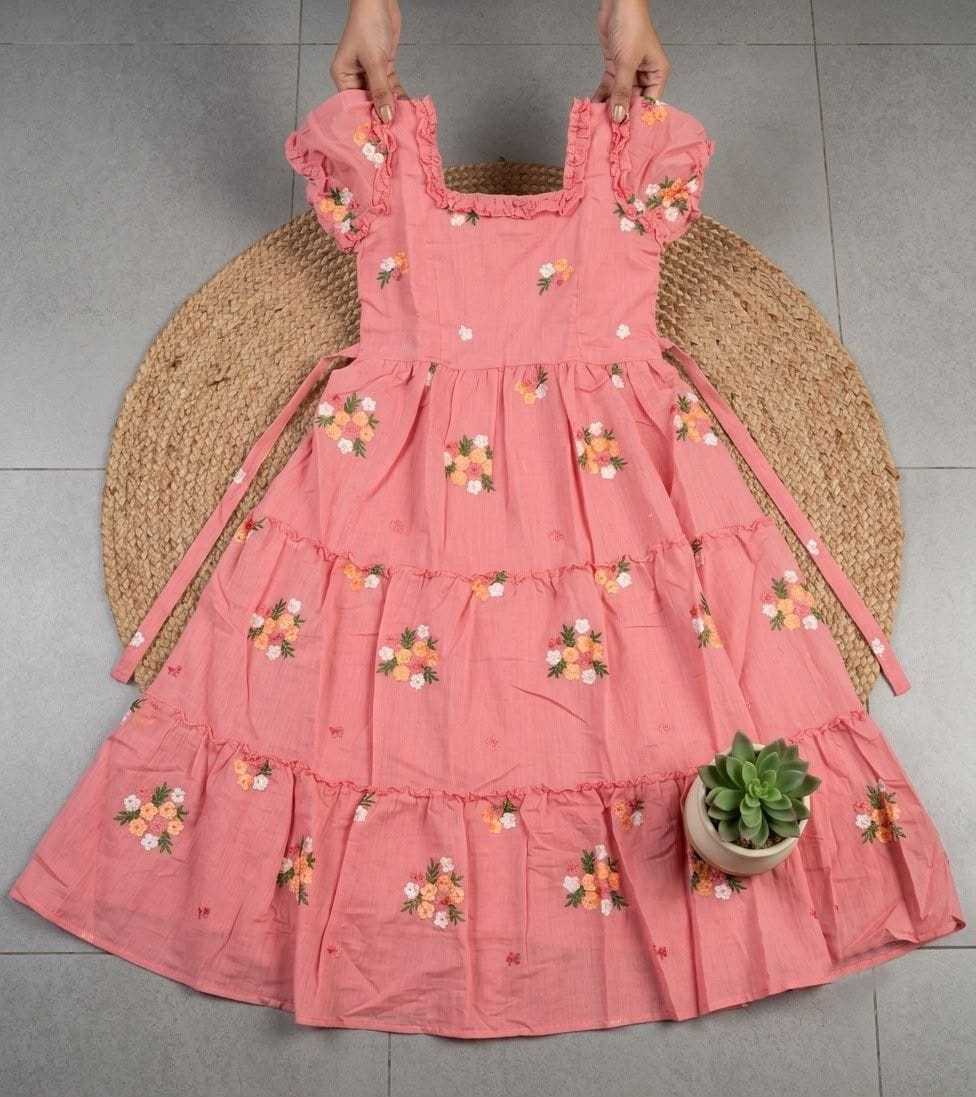Naarira Onion Pink Chanderi Cotton Embroidered Gown
