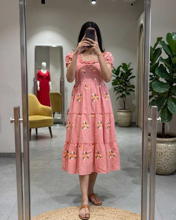 Naarira Onion Pink Chanderi Cotton Embroidered Gown - alternate view