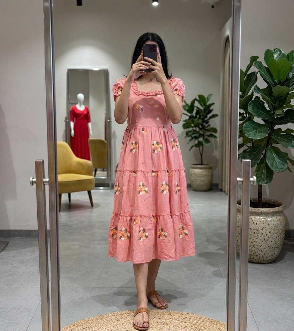 Naarira Onion Pink Chanderi Cotton Embroidered Gown