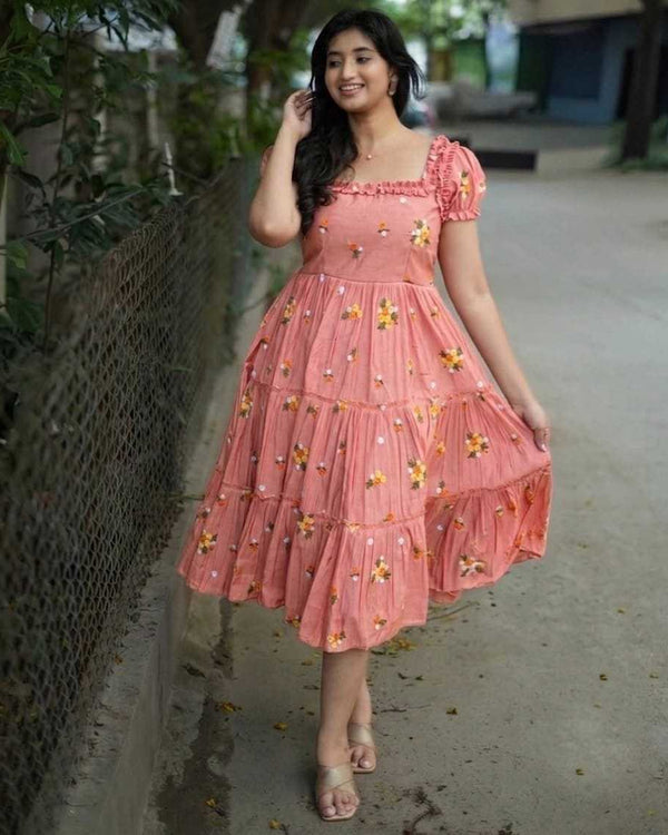 Naarira Onion Pink Chanderi Cotton Embroidered Gown