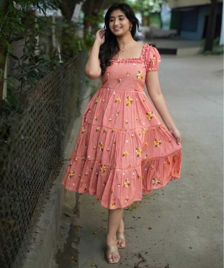 Naarira Onion Pink Chanderi Cotton Embroidered Gown