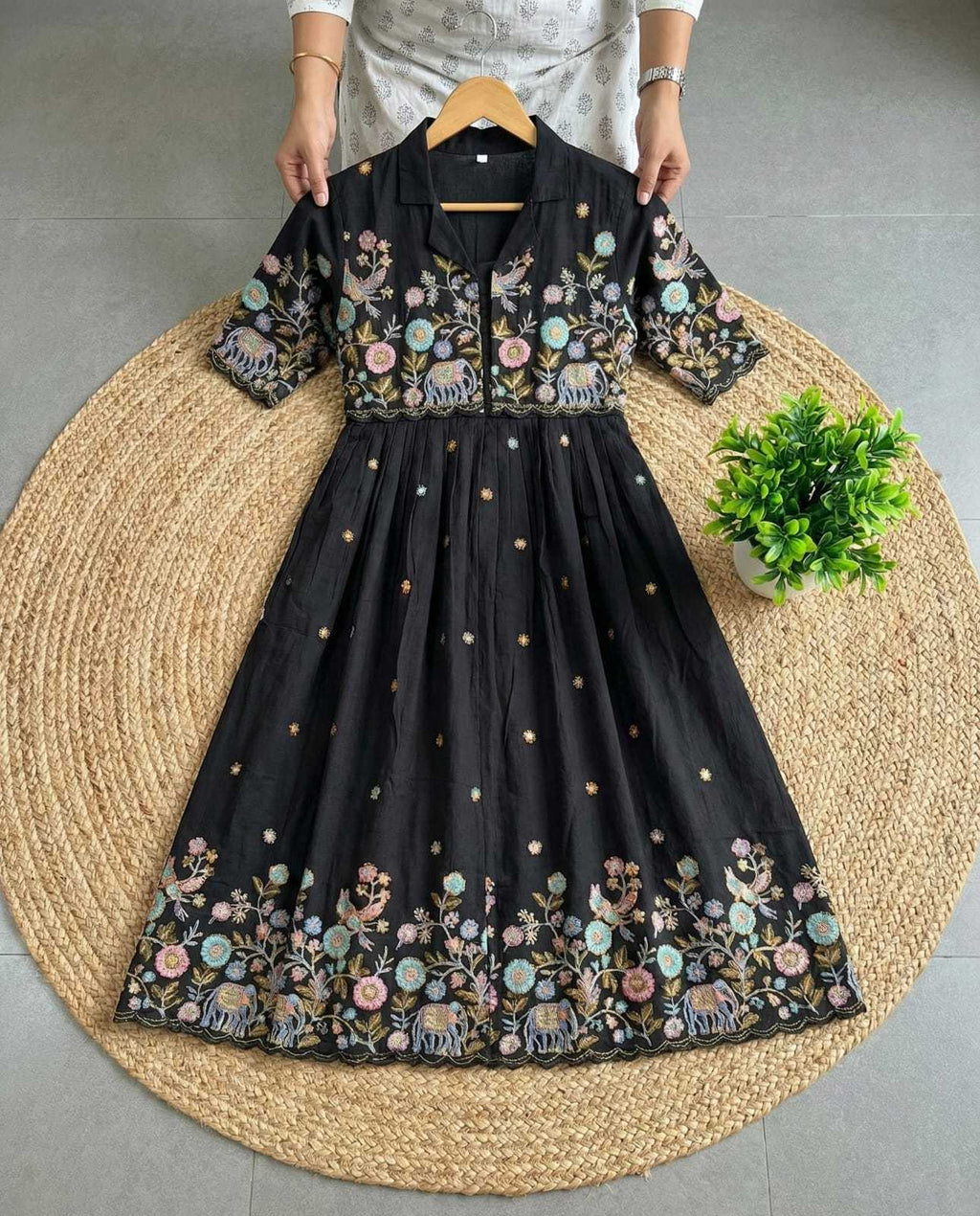 Naarira Shrug Style Vichitra Silk Embroidered Gown