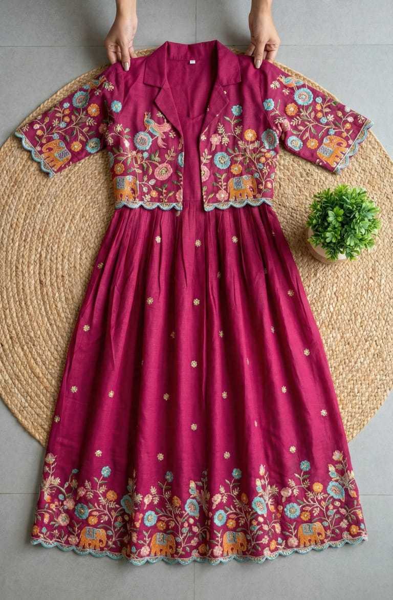 Naarira Shrug Style Vichitra Silk Embroidered Gown