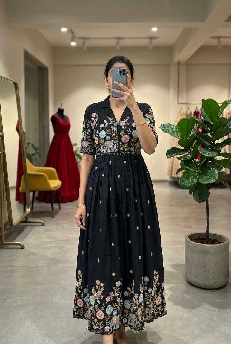 Naarira Shrug Style Vichitra Silk Embroidered Gown
