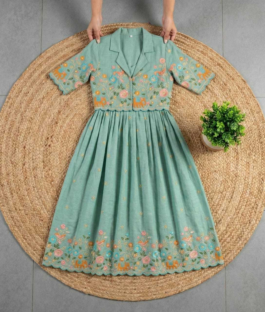 Naarira Shrug Style Vichitra Silk Embroidered Gown