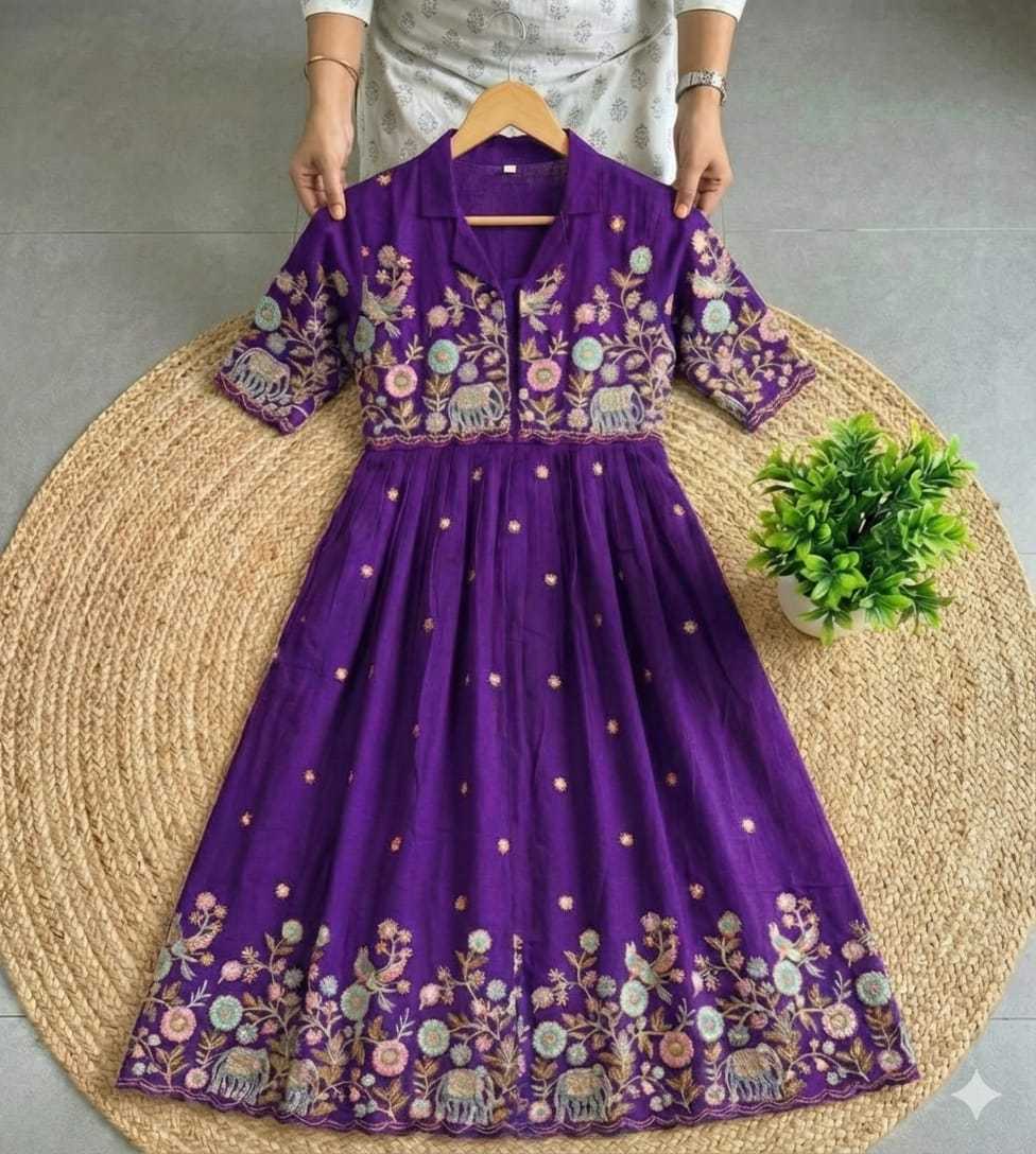 Naarira Shrug Style Vichitra Silk Embroidered Gown