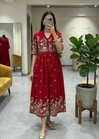 Naarira Shrug Style Vichitra Silk Embroidered Gown
