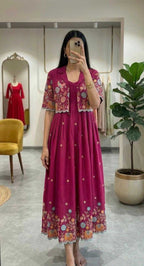 Naarira Shrug Style Vichitra Silk Embroidered Gown