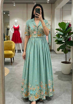 Naarira Shrug Style Vichitra Silk Embroidered Gown