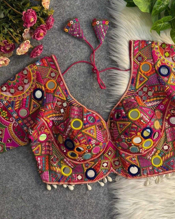 Naarira Real Multi Mirror Work Silk Blouse - alternate view
