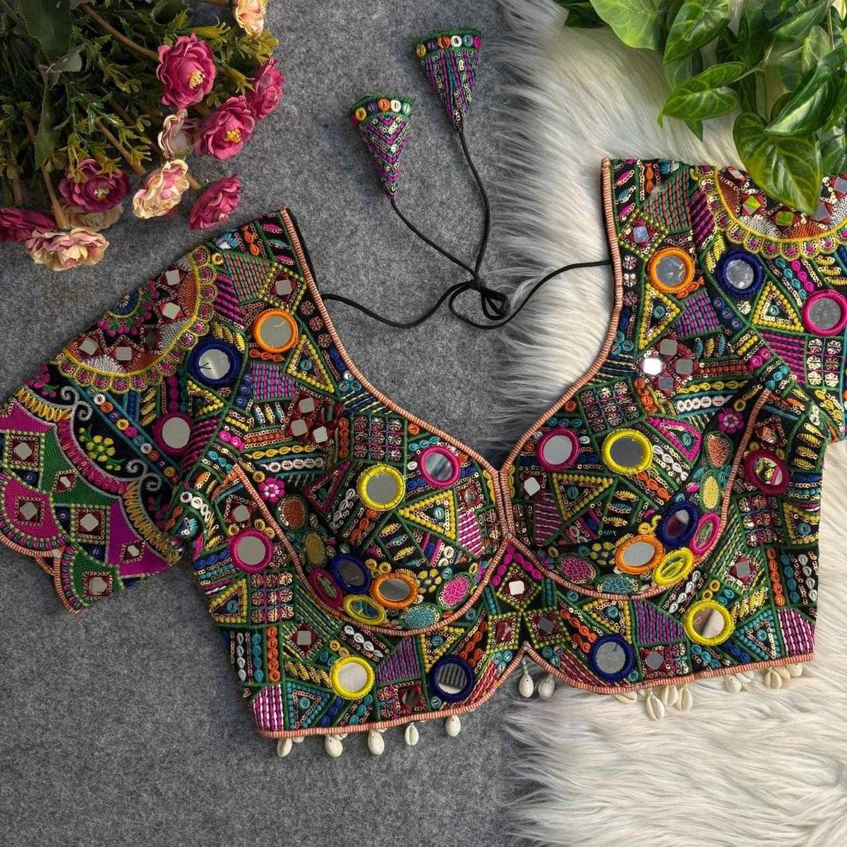 Naarira Real Multi Mirror Work Silk Blouse
