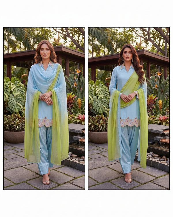 Naarira Malay Satin Silk Pakistani Suits - alternate view