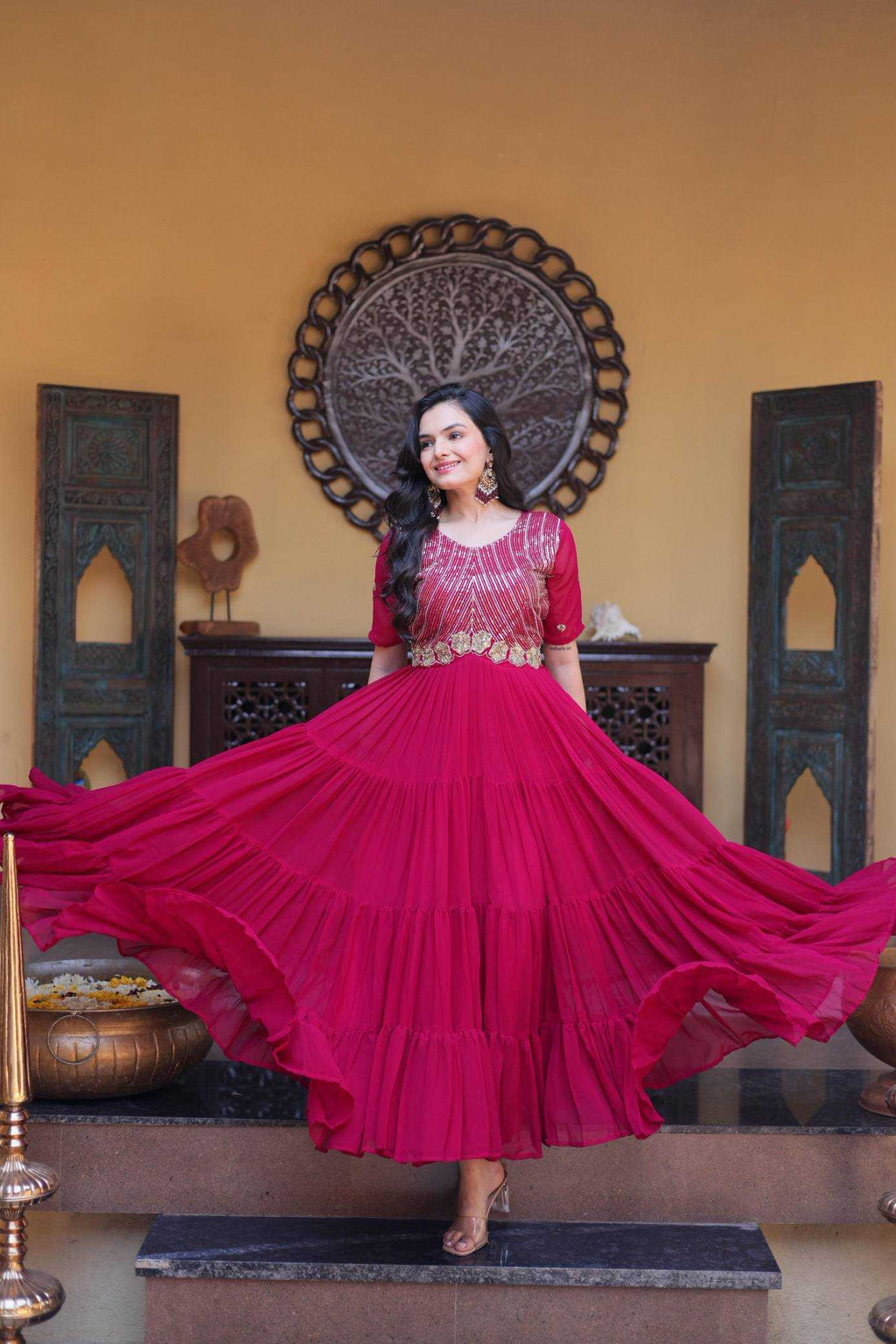Naarira Faux Blooming Embroidered Gown