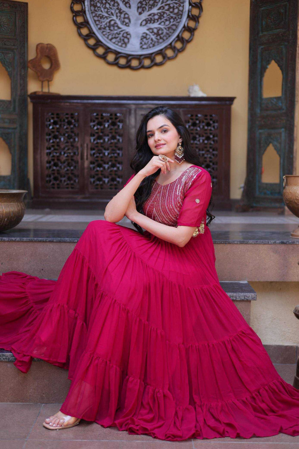 Naarira Faux Blooming Embroidered Gown