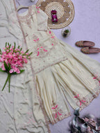 Naarira Chinon Silk Embroidered Suit