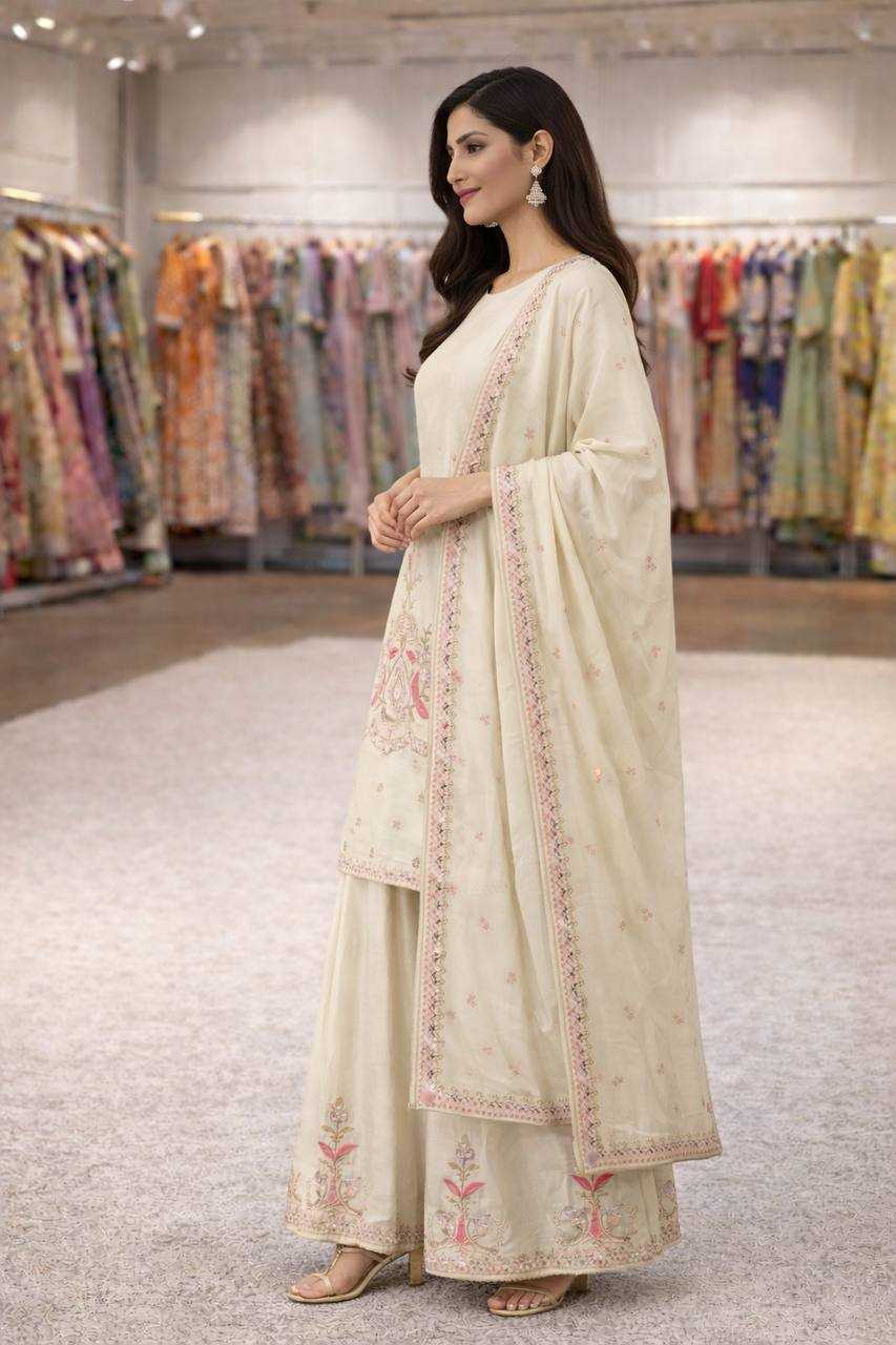 Naarira Chinon Silk Embroidered Suit