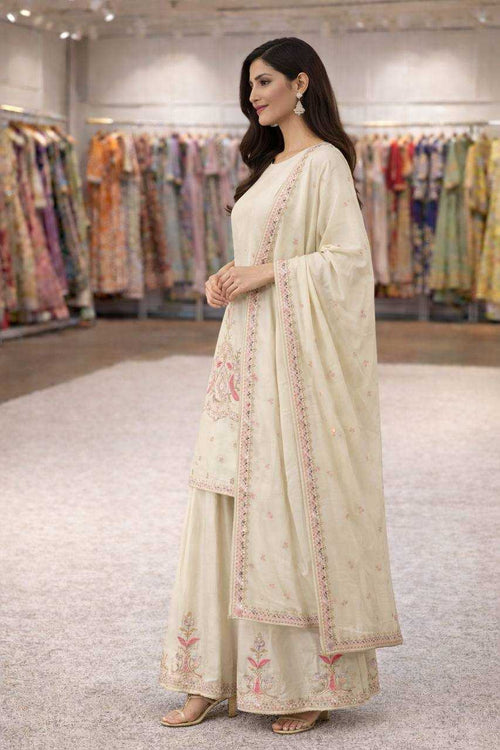 Naarira Chinon Silk Embroidered Suit