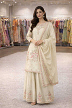 Naarira Chinon Silk Embroidered Suit
