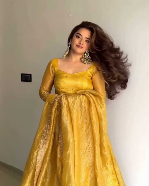 Naarira Soft Gold Crush Embroidery Gowns