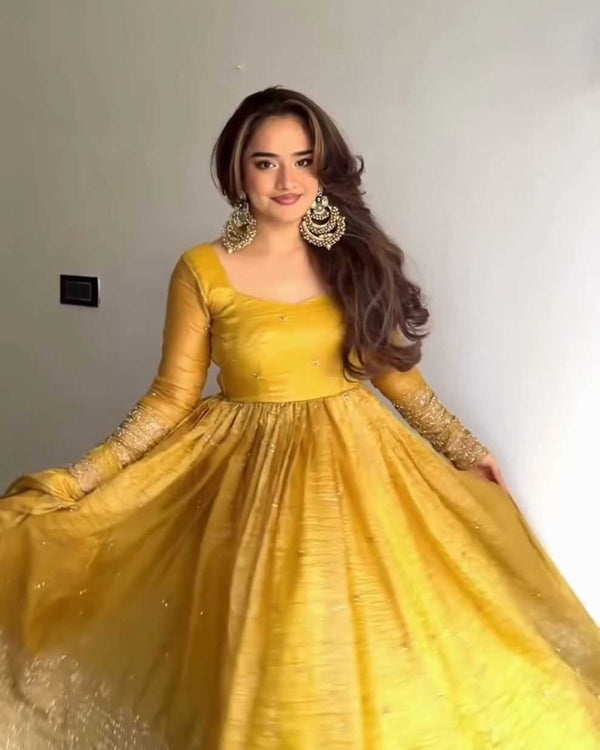 Naarira Soft Gold Crush Embroidery Gowns - alternate view