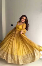 Naarira Soft Gold Crush Embroidery Gowns