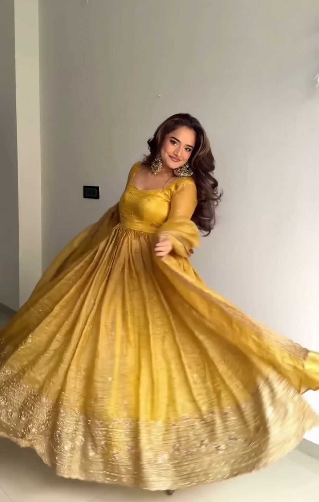 Naarira Soft Gold Crush Embroidery Gowns
