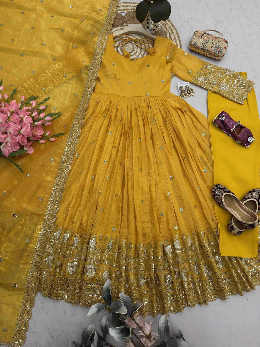 Naarira Soft Gold Crush Embroidery Gowns