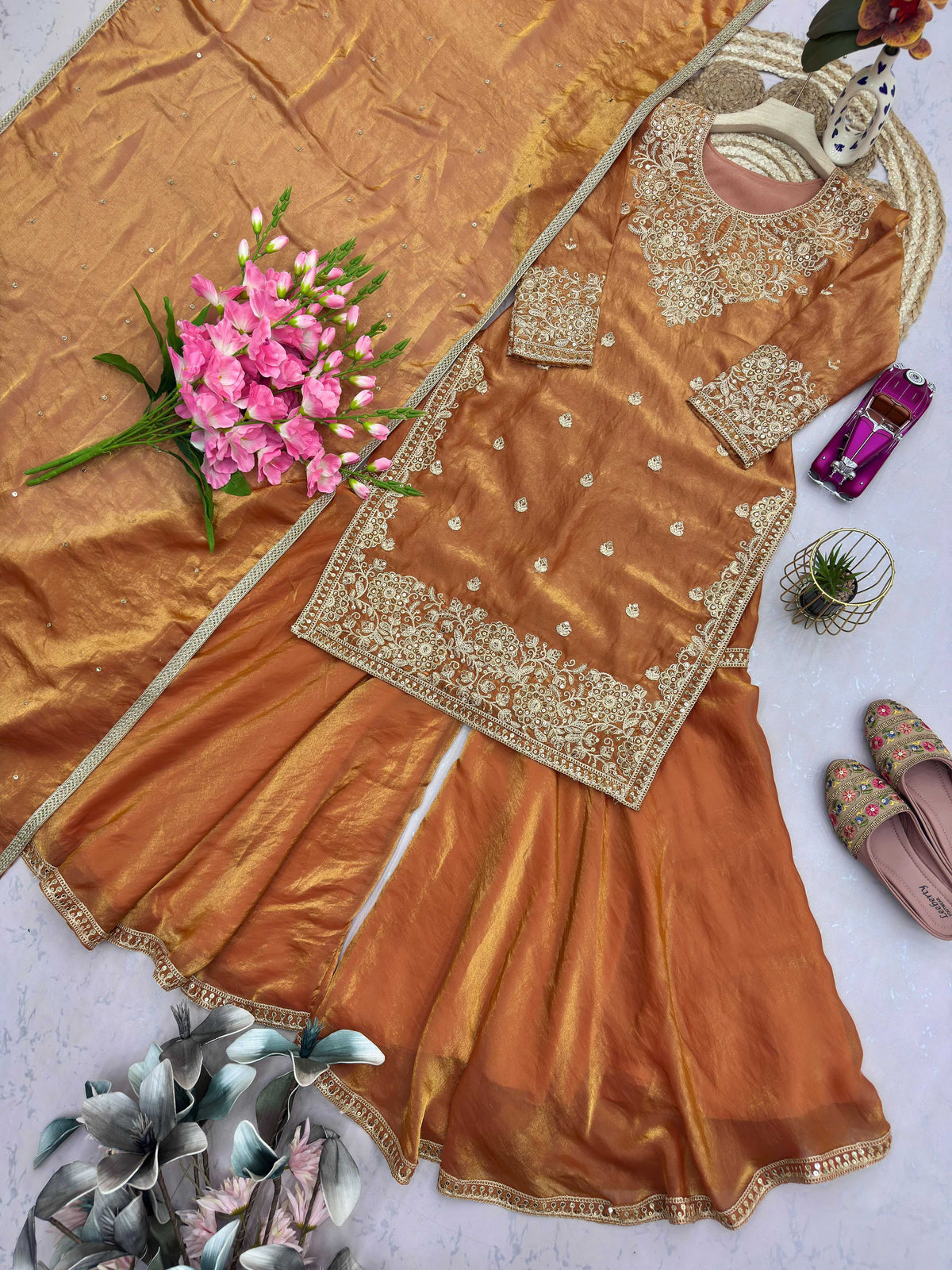 Naarira Fendy Silk Embroidered Sharara Suit