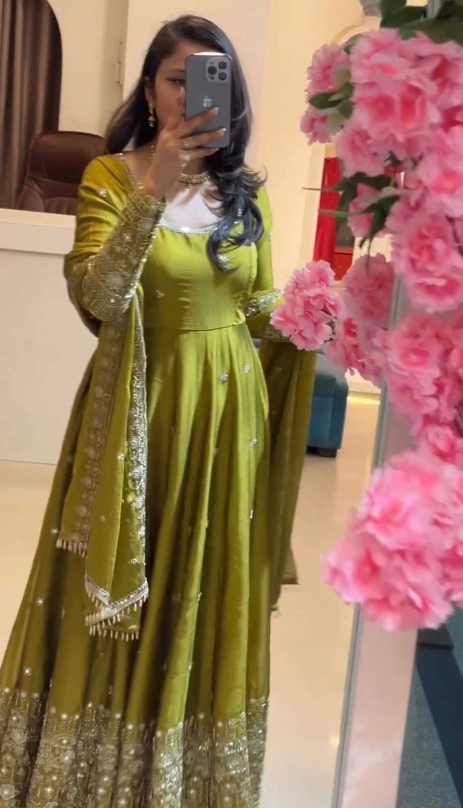 Naarira Crush Silk Embroidery Gowns