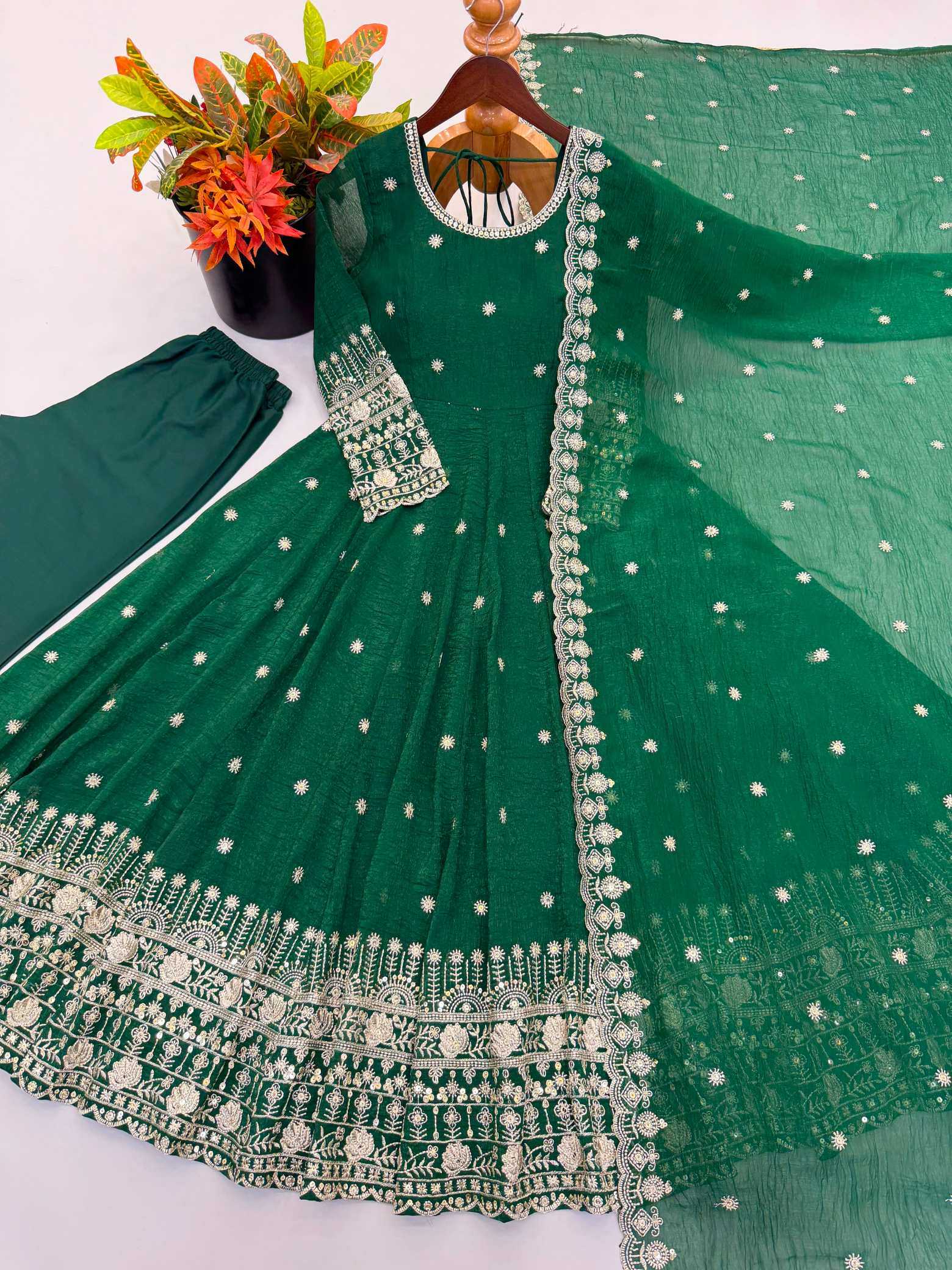 Naarira Crush Silk Embroidery Gowns