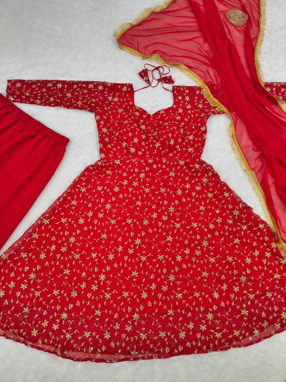 Faux Georgette Embroidery Gowns