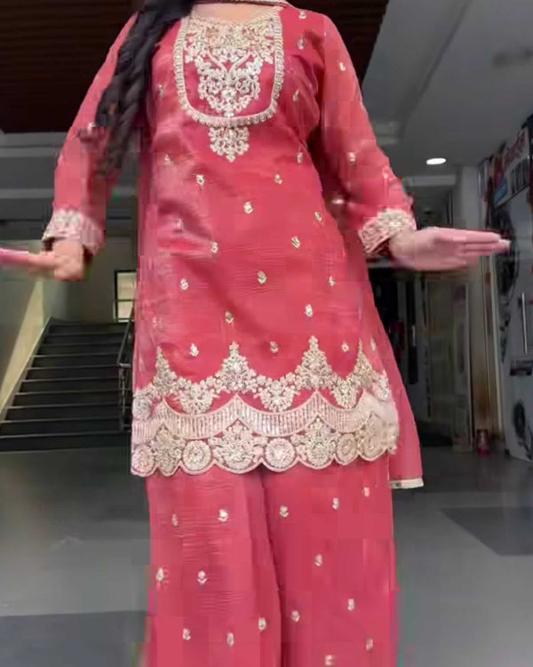 Naarira Chinon Silk Sharara Salwar Suit