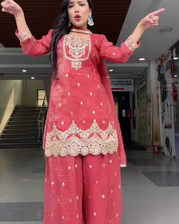 Naarira Chinon Silk Sharara Salwar Suit - alternate view